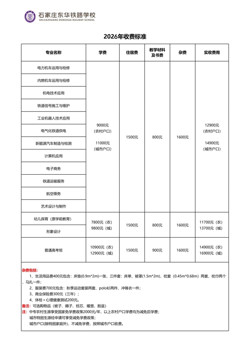 石家莊東華鐵路學校學費多少錢？國家減免政策詳解